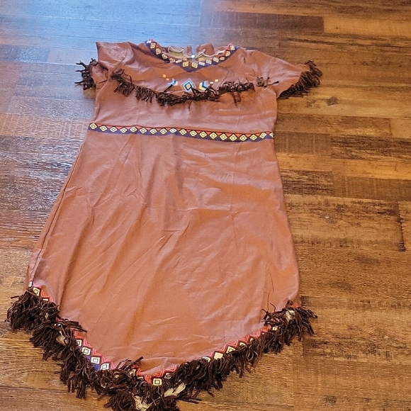 Nstive American Costume for Girls Brown Fringe Dress with Geometric Trim - Picture 1 of 3